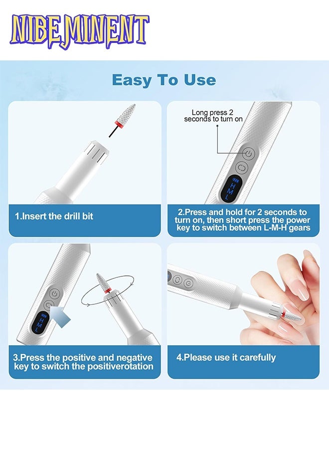 NIBEMINENT مجموعة مثقاب أظافر كهربائي محمول، مجموعة مهنية للعناية بالأظافر والقدمين، مجموعة مثقاب أظافر كهربائي بدون سلك، 12 رأس مثقاب + 36 شريط صنفرة، أدوات العناية بالأقدام القابلة لإعادة الشحن للأظافر، 3 سرعات للعناية باليدين والقدمين، مع قاعدة شحن لاسلكية. - Image 5